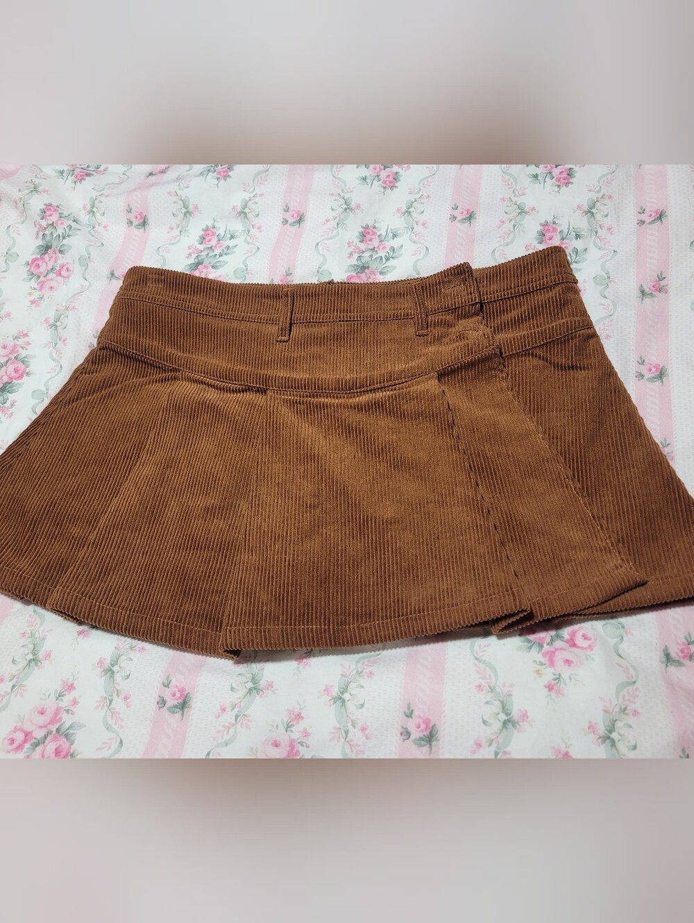 Altar'd State Brown Pleated Corduroy Mini Skirt
